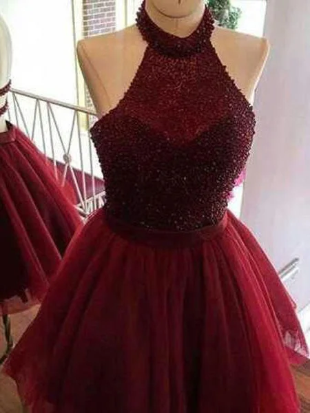 The Best Prices Chic Homecoming Dress Sexy Beading Burgundy Short Prom Dress Party Dress JKS050