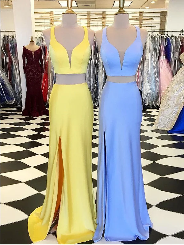 Buy Now Two Piece Prom Dresses Straps Shealth Sexy Simple Long Prom Dress JKL811