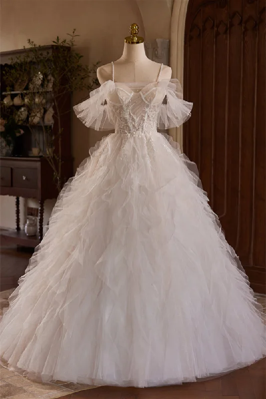 Deal of the Day tiered dressStraps Sheer Corset Ivory Ruffles Wedding Gown