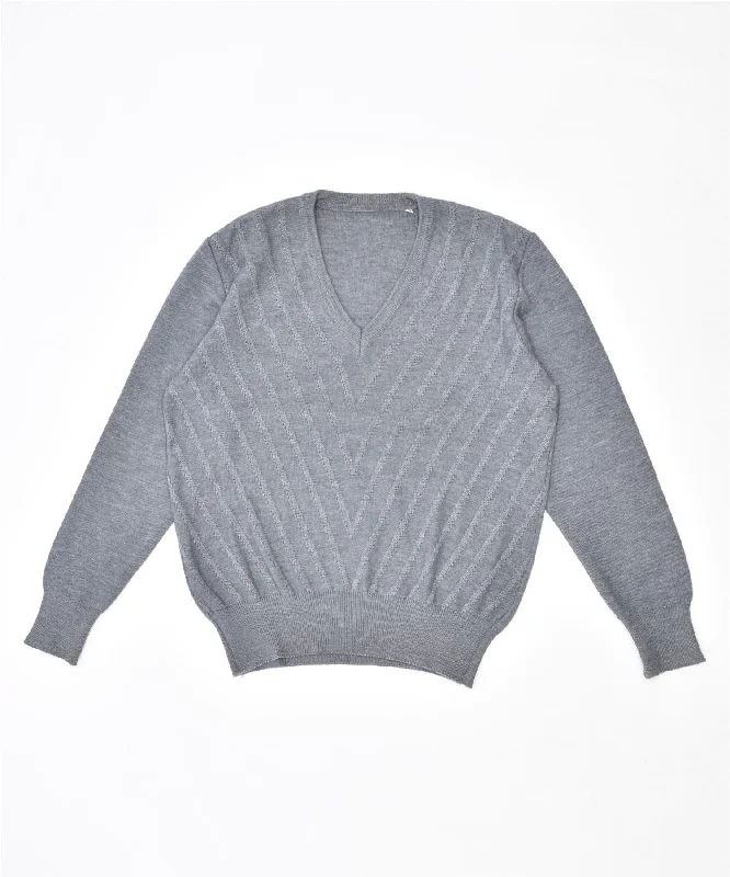 Crazy Savings soft sports hoodieVINTAGE Womens V-Neck Jumper Sweater IT 50 XL Grey Wool