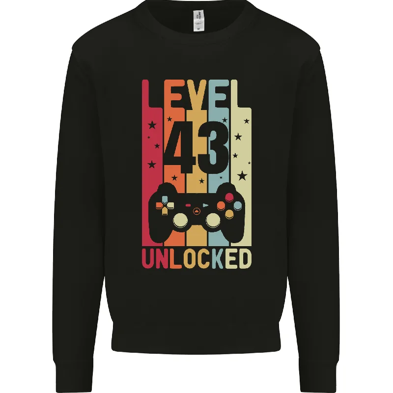 Closeout Sale cozy workout hoodie43rd Birthday Level Up Gaming Mens Sweatshirt Jumper - 43 Years Old