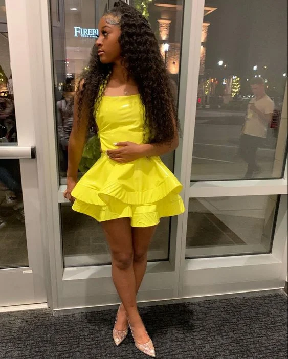 Price Rollback stylish party dressA-line Yellow Satin Short Homecoming Dress 8th Grade Prom  Y497