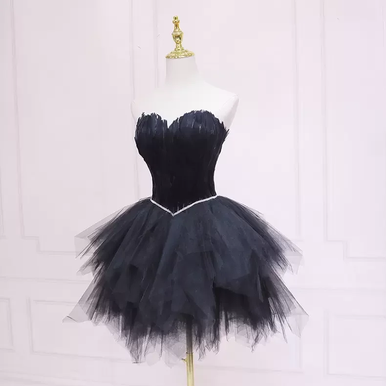 Extra Savings mini dressBlack Tulle Short Homecoming Dress Strapless Homecoming Dress s38