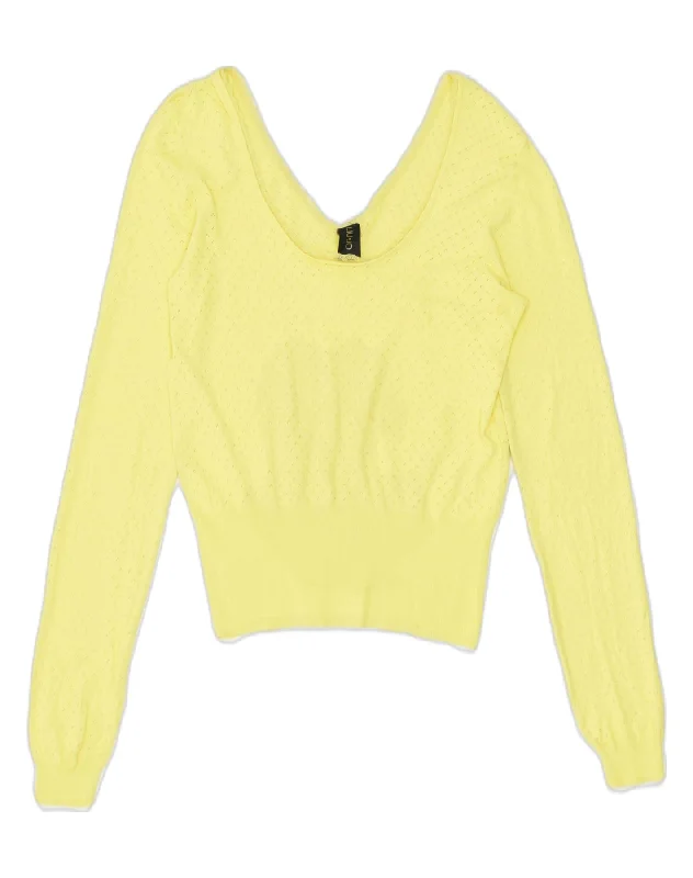 lightweight hooded sweatshirtLIU JO Womens V-Neck Jumper Sweater UK 14 Medium Yellow