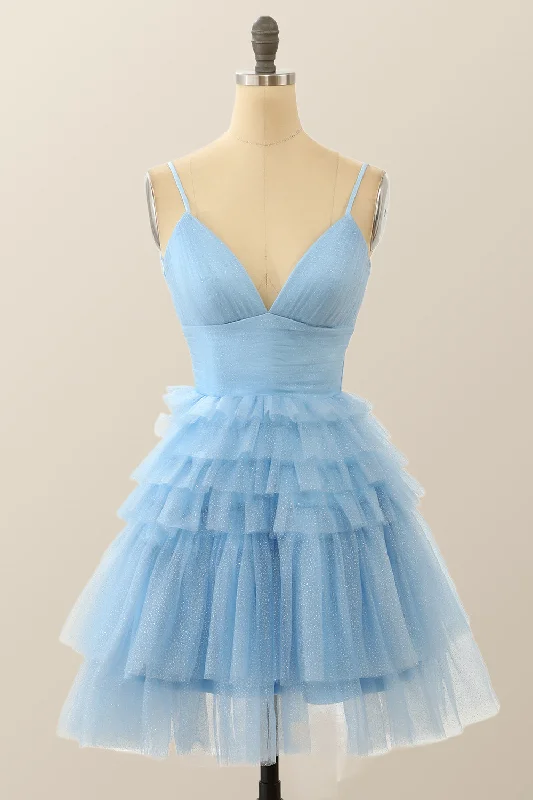 Deal Dash relaxed fit dressStraps Blue Tiered Ruffle Short A-line Homecoming Dress Deal Dash relaxed fit dressStraps Blue Tiered Ruffle Short A-line Homecoming Dress