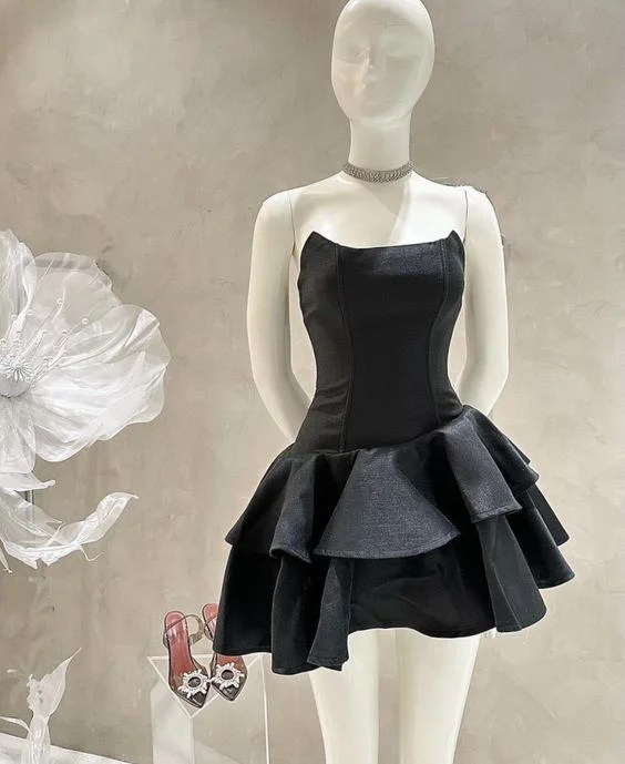 summer dressStrapless Black Short Homecoming Dress,Black Party Dress Y2025