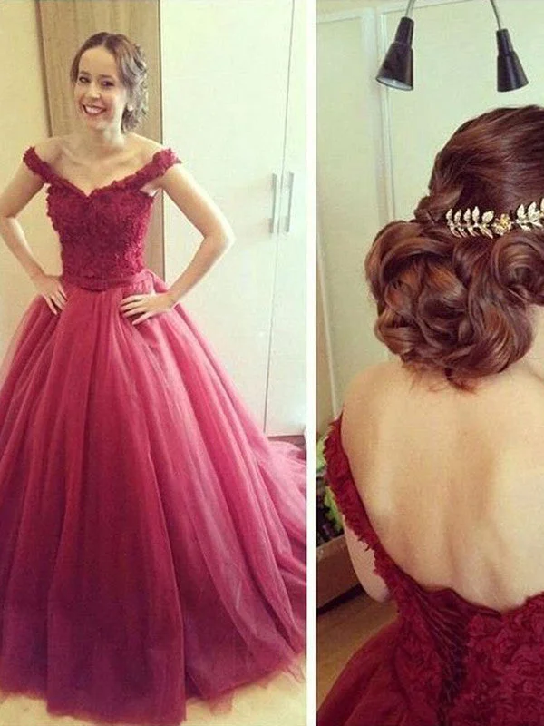 Shop and Save A-line Off-the-shoulder Floor-length Tulle Prom Dress Evening Dress MK132