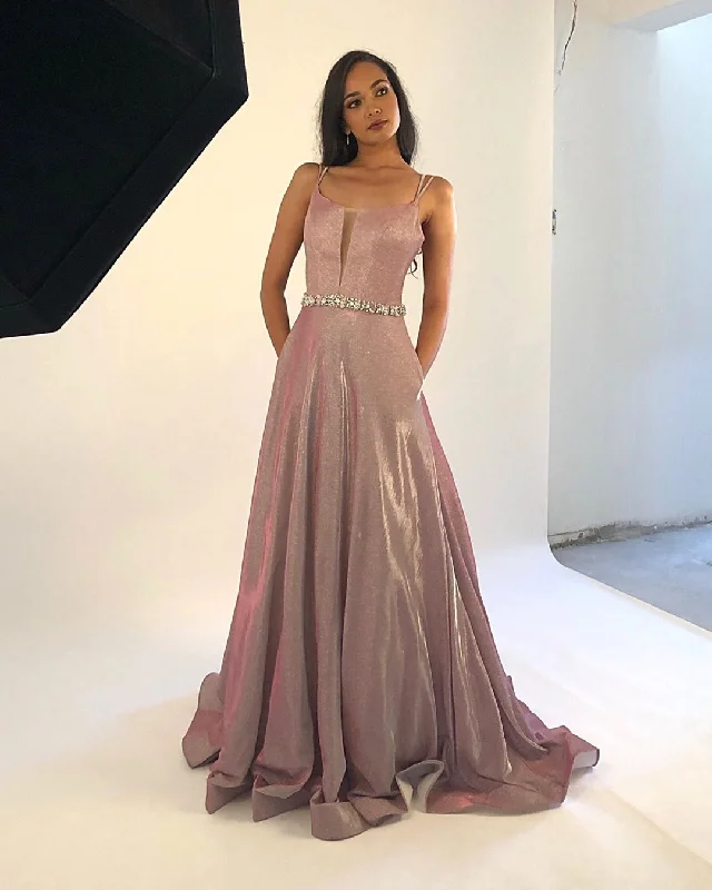 Special Discount Spaghetti Straps Scoop A-Line Long Prom Dress Glitter JKR308