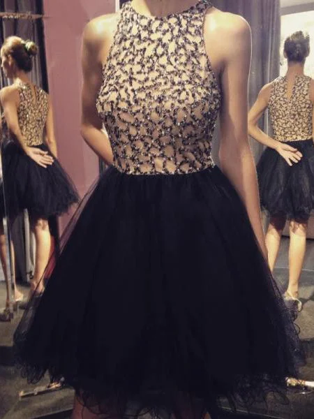 Exclusive Offers Homecoming Dress Chic Black Sequins Tulle Short Prom Dress Party Dress JK236