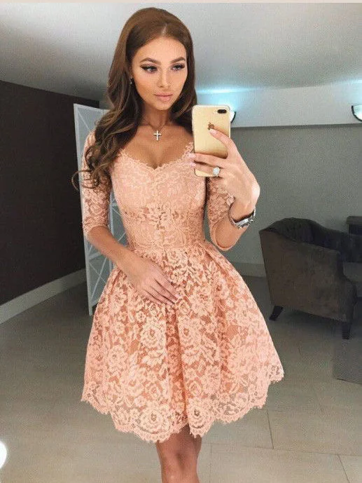 Unmissable Offer Half Sleeve Homecoming Dresses Aline Lace Short Prom Dress Party Dress JK696