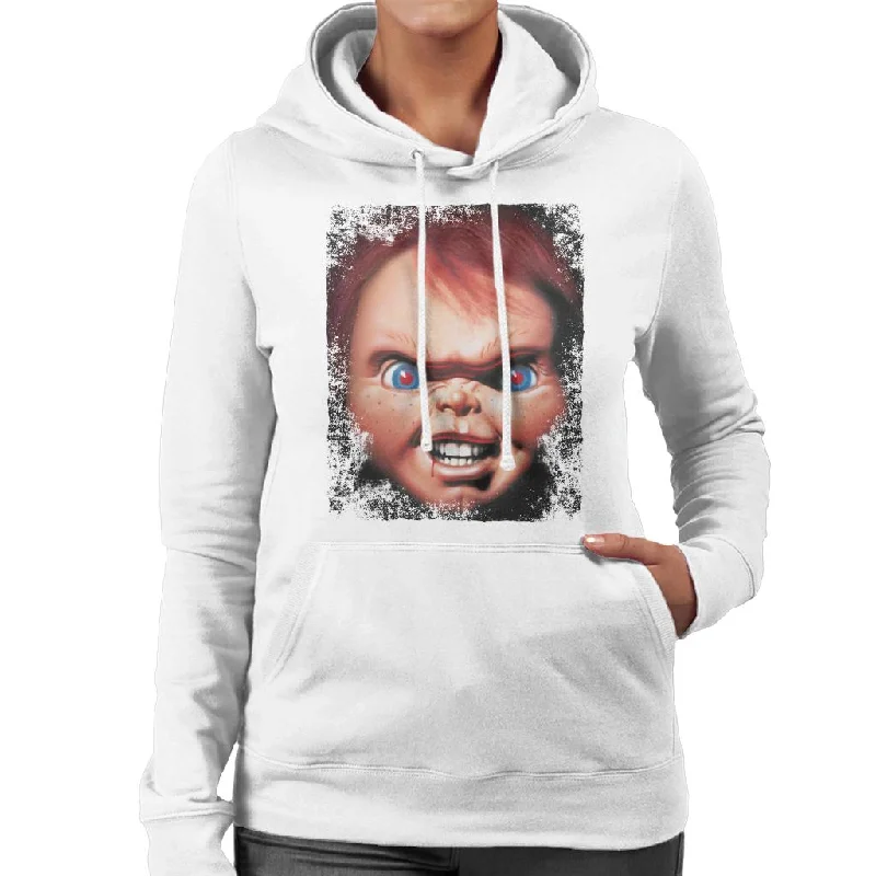 soft sports hoodieChucky Face Close Up Women's Hooded Sweatshirt