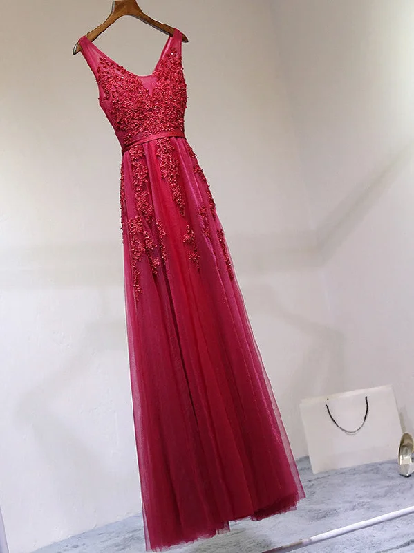 Deep Discounts Prom Dresses A-line Burgundy Tulle Prom Dress/Evening Dress #JKL001