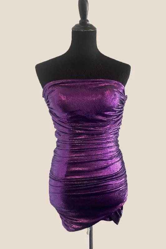 Major Savings chic dressStrapless Purple Ruched Bodycon Short Dress
