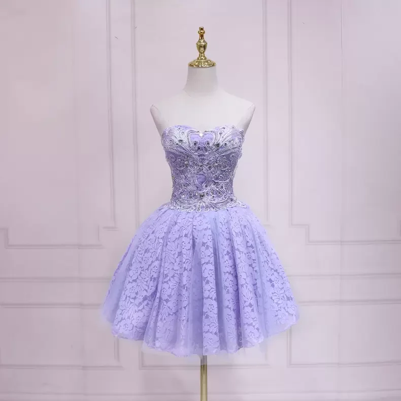 Final Clearance formal dressPurple Lace Short Homecoming Dress Strapless Homecoming Dress s37