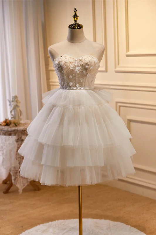 Deal Frenzy chic wrap dressSweetheart Ivory Tulle Ruffled Short Princess Dress