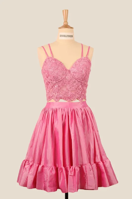 Take Advantage stylish dressTwo Pieces Pink Lace Appliques Short Dress