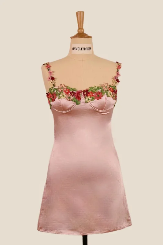 Deal of the Day off-shoulder dressStraps Pink Floral Appliques Short Princess Dress