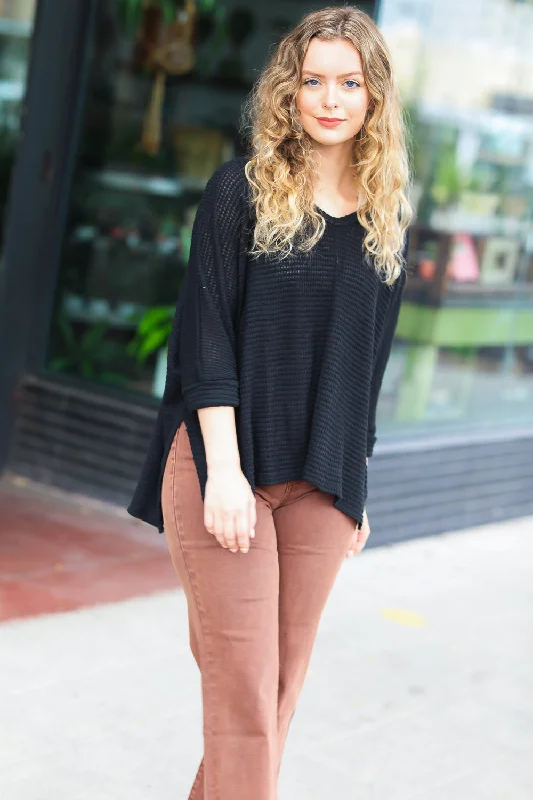 Big Discounts high-fashion coatOpen Your Mind Black Jacquard Hi-Low V Neck Sweater (Open Pack)