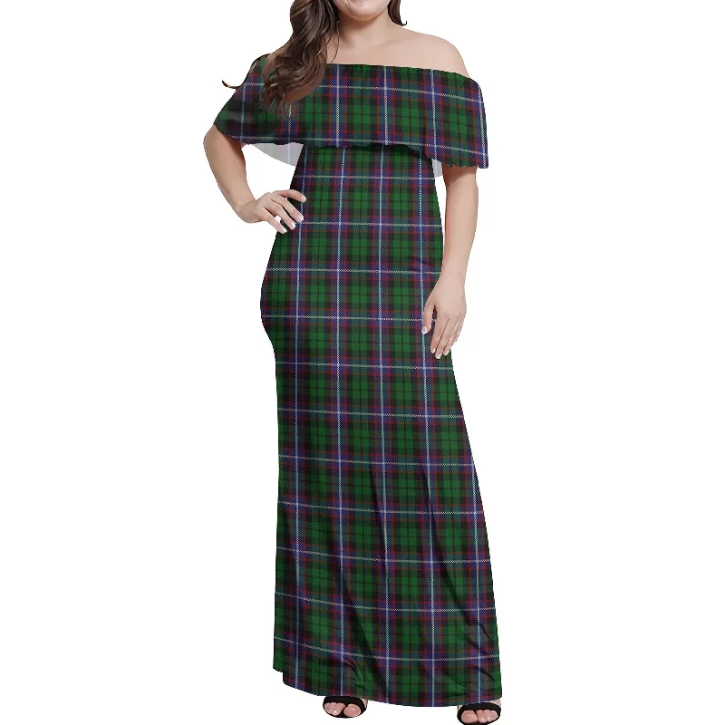 Quick Sale Russell Tartan Off Shoulder Long Dress