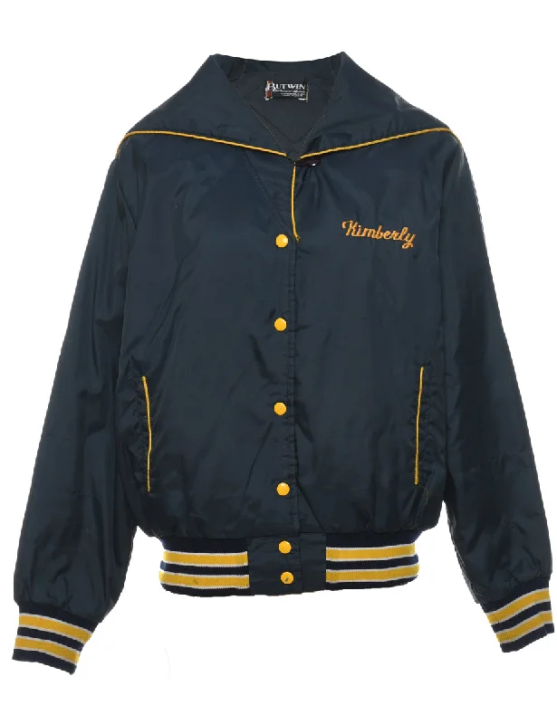 fashionable quilted coatNavy & Yellow Vintage Nylon Embroidered Jacket - L