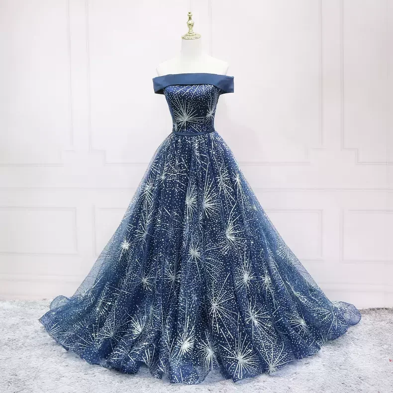 Exclusive Savings trendy dressOff The Shoulder Tulle Prom Dress A-line Prom Dress s11