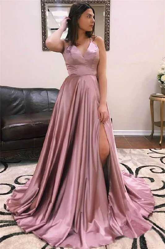 Special Discount Sexy Spaghetti Straps Pink Prom Dress  Long With Split