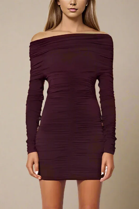 Limited Time Offer casual evening dressAlessandra Long Sleeve Wrap Bodycon Mini Dress - Red Wine