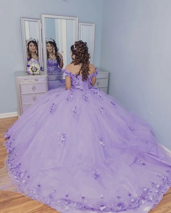 Epic Deals formal dressGenerous Off The Shoulder Lavender Appliques Ball Gown,Quinceanera Dress Y1079
