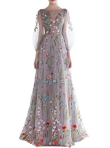 Deal of the Week Beautiful Prom Dresses Bateau A-line Appliques Tulle Long Prom Dress/Evening Dress JKS126