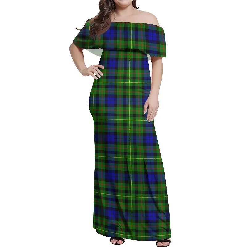 Super Bargain Rollo Modern Tartan Off Shoulder Long Dress