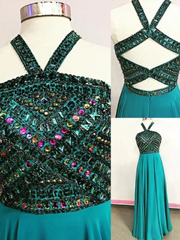 Savings Spectacular Sexy Chic Prom Dresses Halter A-line Long Prom Dress/Evening Dress JKS100
