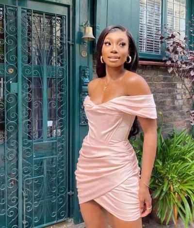 evening dressBlack Girl Light Pink Homecoming Dress Off Shoulder Bodycon Dresses Y1748