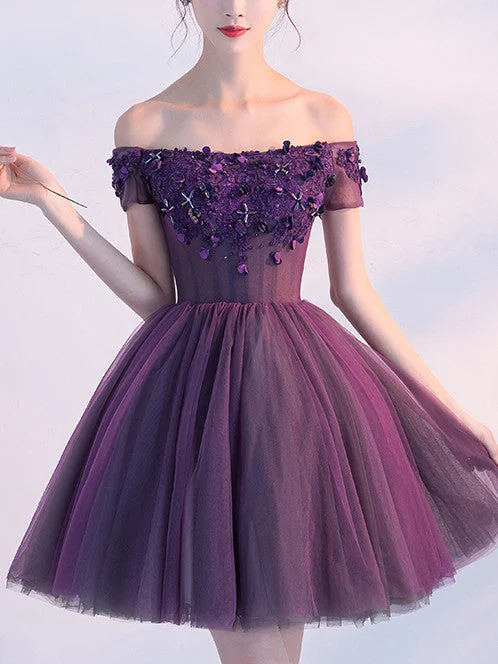 Deep Discounts Homecoming Dress Purple Off-the-shoulder Short Prom Dress Party Dress JK208