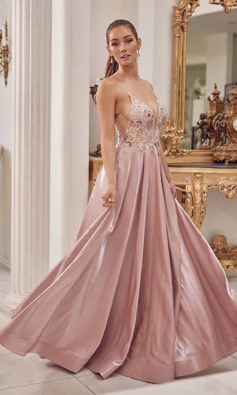 textured dressSheer-Bodice Long Mauve Pink Formal Gown