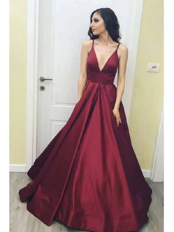 Unbeatable Prices Cheap Prom Dresses A Line Floor-length Spaghetti Straps Burgundy Long Prom Dress JKL610