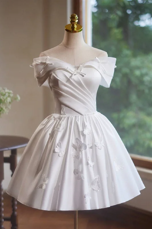 Special Price chic shift dressOff the Shoulder White Appliques A-line Short Dress