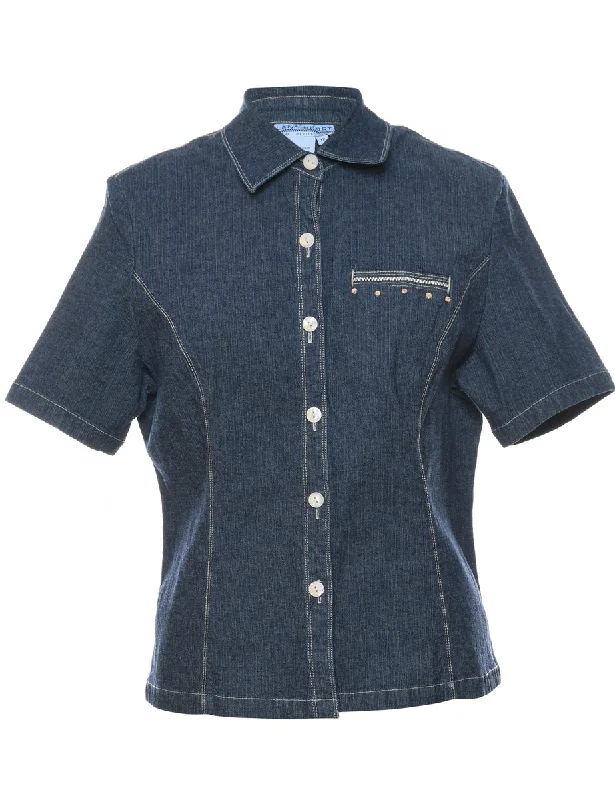 outdoor adventure coatDark Wash Embroidered Denim Shirt - M