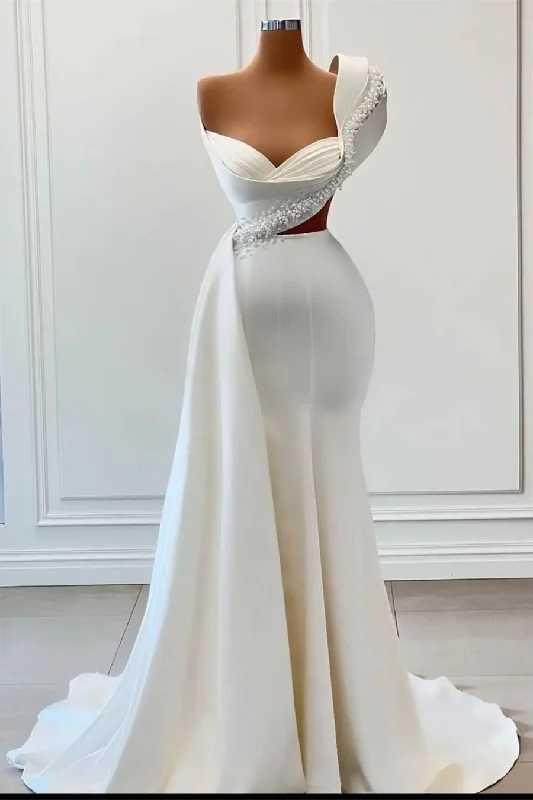 trendy wrap dressFabulous One-Shoulder Sweetheart Sleeveless Wedding Dresses With Beads Y1761