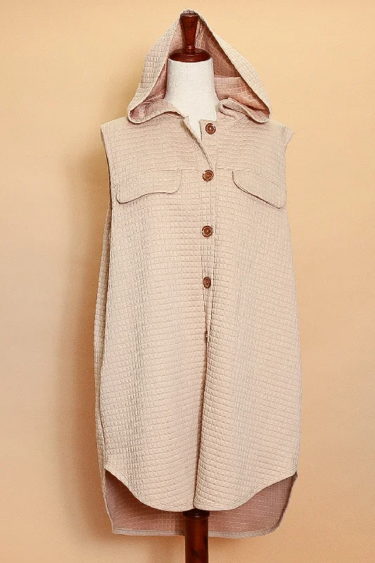 Can't Miss insulated trench coatTaupe Button Down Hooded Sleeveless Vest (3pc)