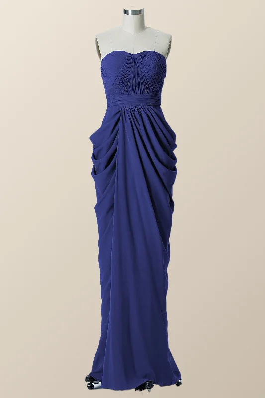 Don't Wait elegant shift dressSweetheart Navy Blue Draped Long Bridesmaid Dress