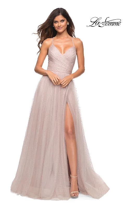 comfy dressLace-Up Back Long Prom Ball Gown by La Femme