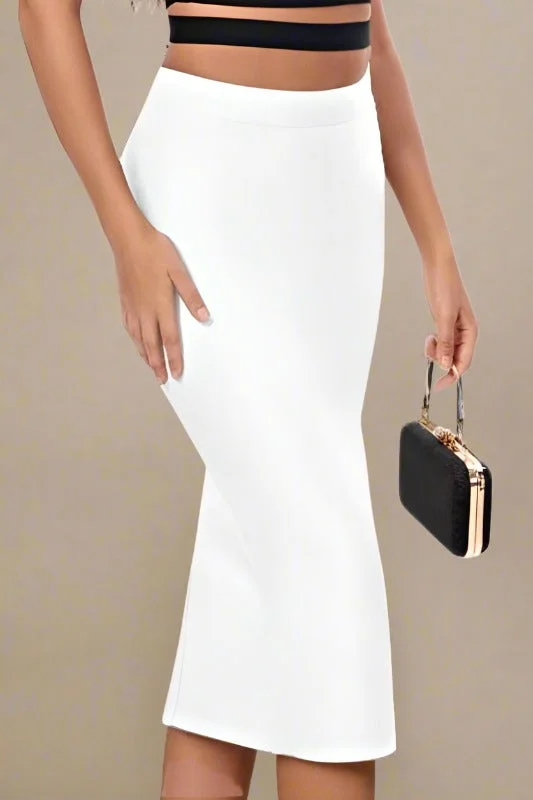 Discount Mania evening dressPencil High Waist Bandage Midi Skirt - Pearl White