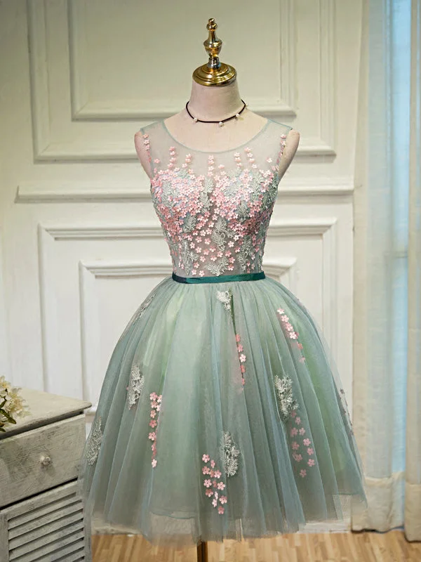 Early Access Lace Homecoming Dress Scoop A-line Tulle Lace-up Short Prom Dress Sexy Party Dress JK513