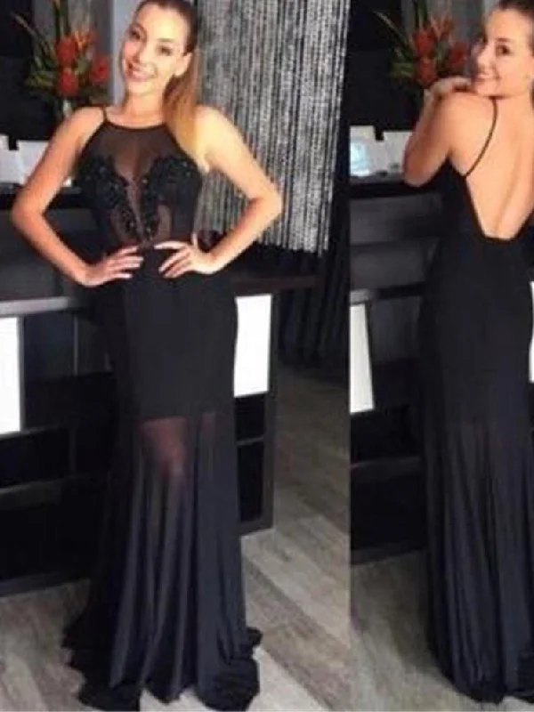Markdown Madness Sexy Backless Prom Dresses Black Halter Long Prom Dress/Evening Dress JKL093