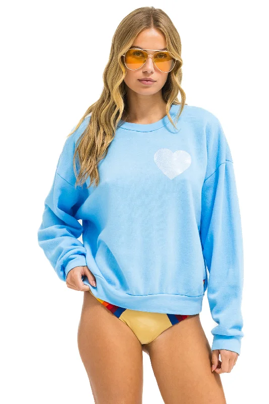 Take Advantage fitted workout hoodieGLITTER HEART RELAXED CREW SWEATSHIRT - SKY // BLUE