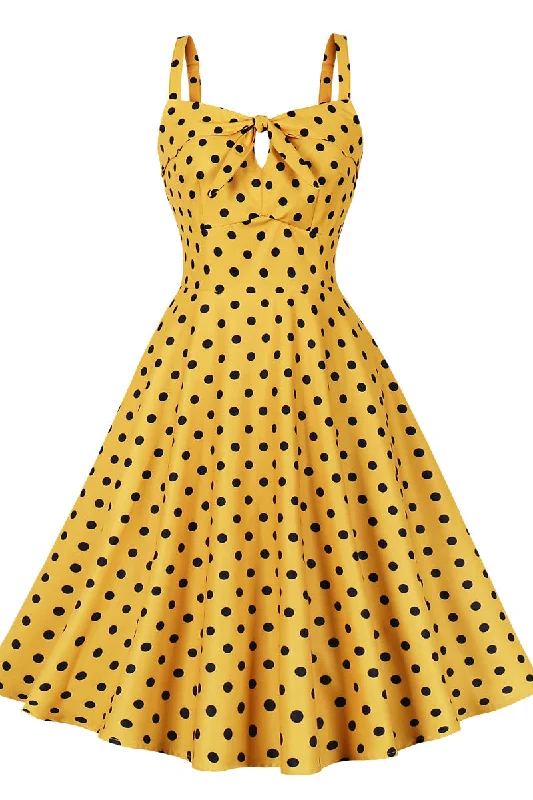 Special Savings one-shoulder dressYellow and Black Polk Dots Swing Dress