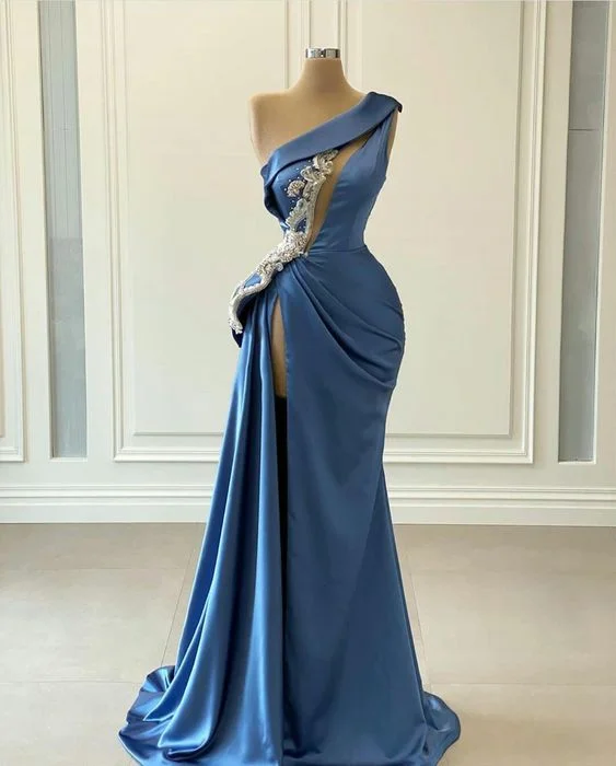 long-sleeve floral dressBlue prom dresses, pearls prom dresses, keyhole prom dresses, satin prom dresses, one shoulder prom dresses Y1712