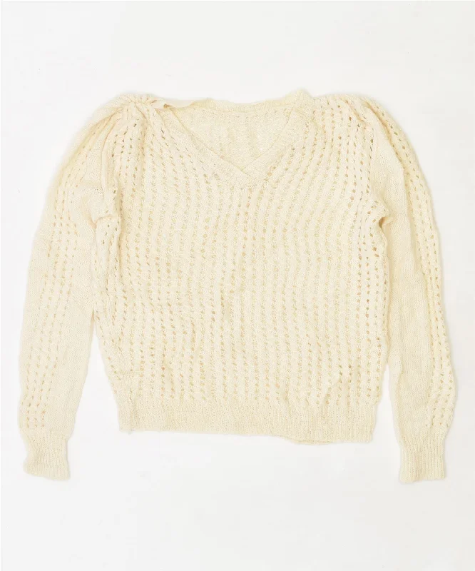 Bonus Savings zip-up hoodieVINTAGE Womens V-Neck Jumper Sweater UK 16 Large Off White