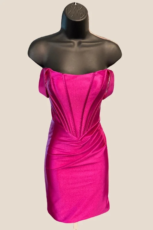 Price Smash one-shoulder dressOff the Shoulder Hot Pink Ruched Tight Short Dress