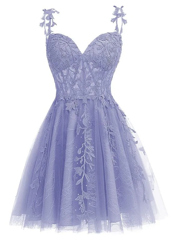 backless dressSpaghetti Straps Sweetheart Neck Tulle Lace Homecoming Dress for Teens  Y2167